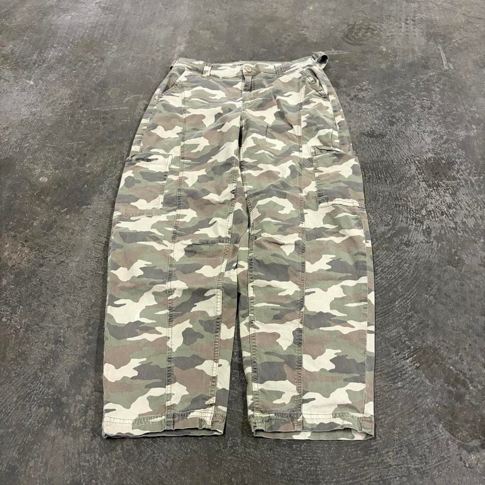 American Eagle Camo Paratrooper Pants Womens 2 Green Khaki Y2K Utility Cargo